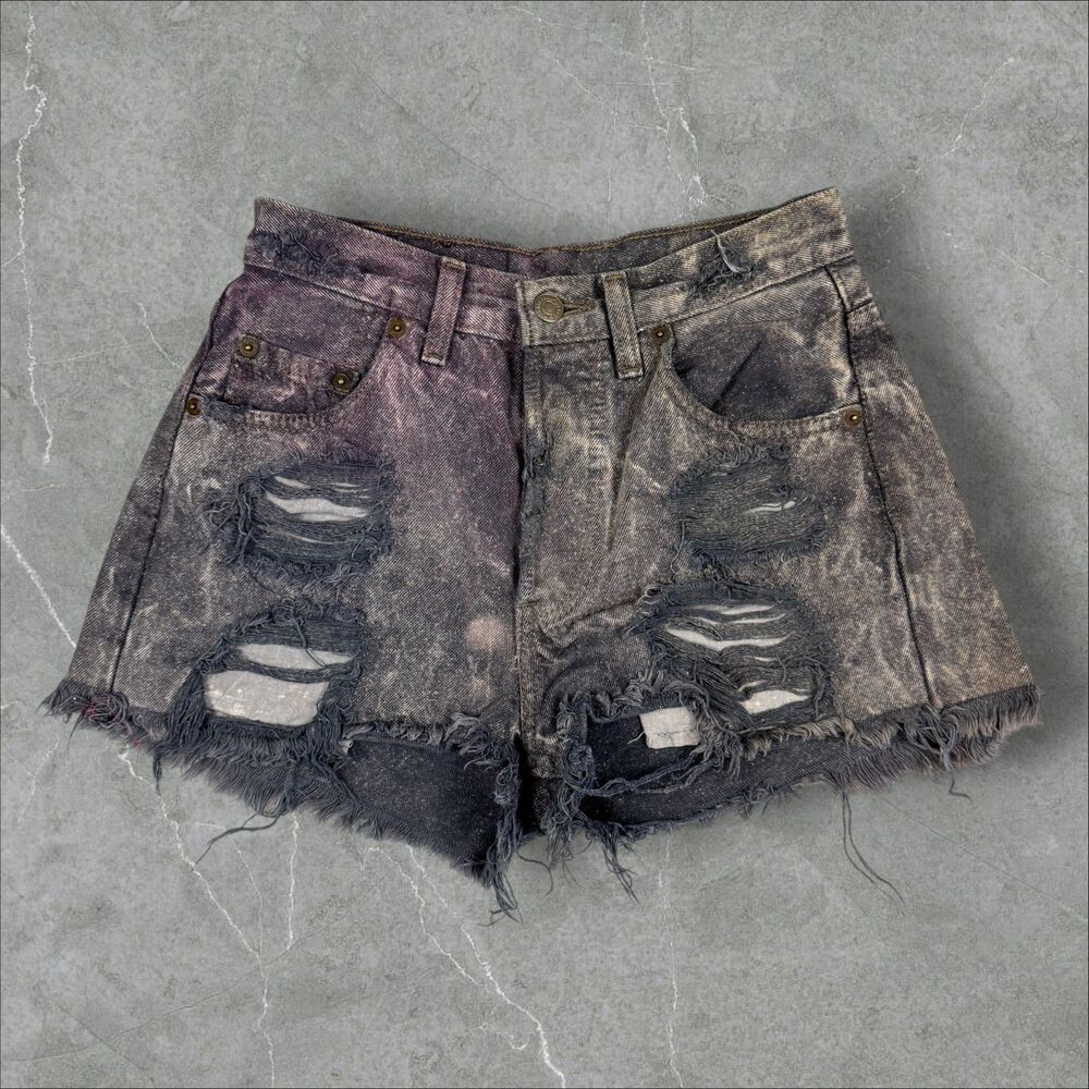 VTG Boho 90s 501 Button Fly Women's Levis Overdyed Acid Wash Cut Off Shorts - 24